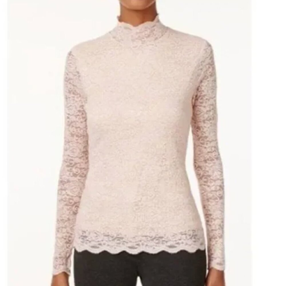 Vince Camuto Ivory Lace Mock Neck Blouse